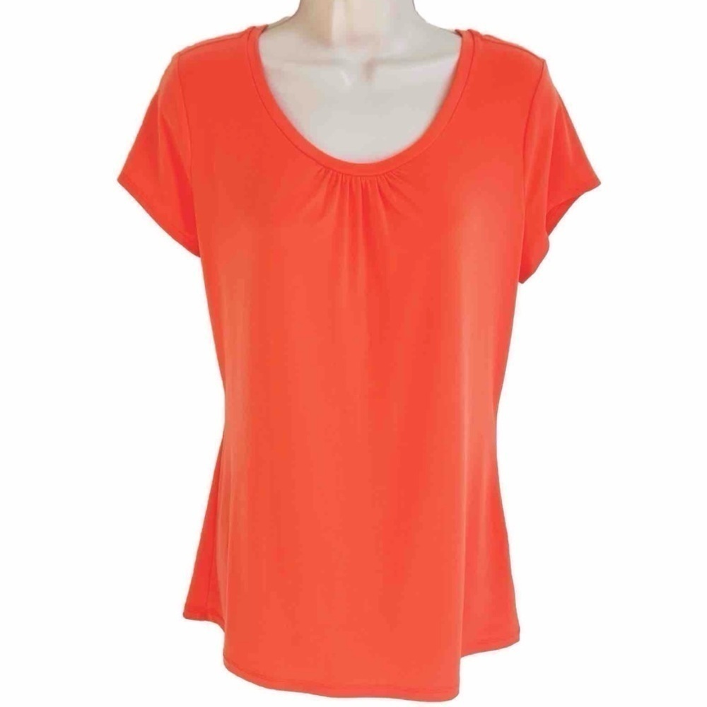Worthington Scoop Neck Cap Sleeve Pleated Bright Orange Pullover Blouse Top L